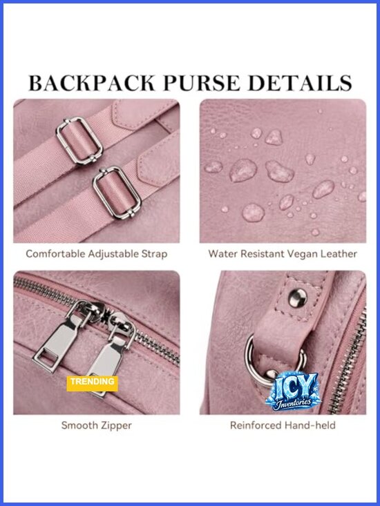 Vegan Leather Mini Backpack Purse for Women, Lightweight Travel Daypack with main image 6